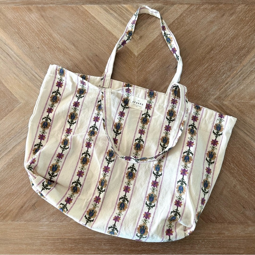 Sezane Floral Cotton Tote Bag